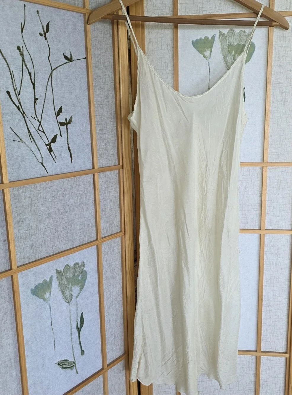 Vintage Cream Slip Dress - Simple Spaghetti Strap Adjustable Size Small Sheer - Picture 3 of 10
